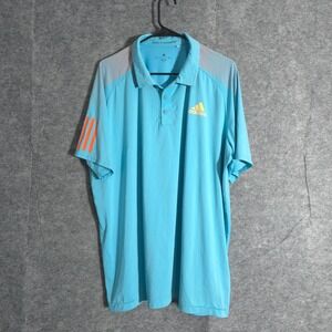 Adidas Polo Shirt ClimaCool  Mens XL Light Blue Orange Athletic Golf Performance